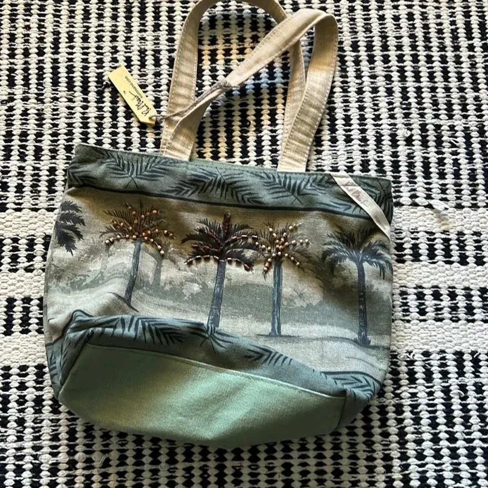 Paul Breut Canvas purse green palm tree purse